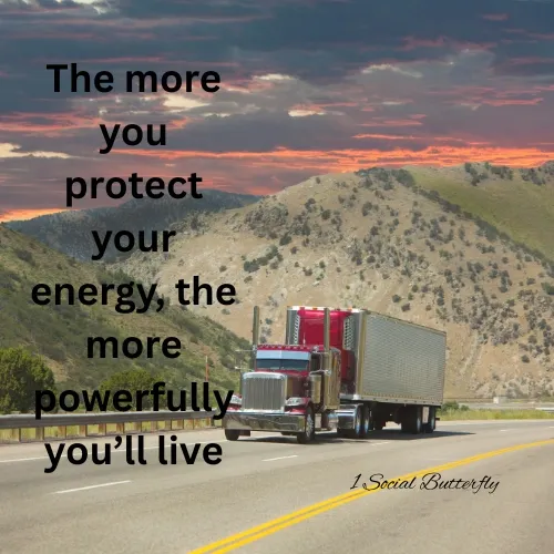 Truck on road with motivational text